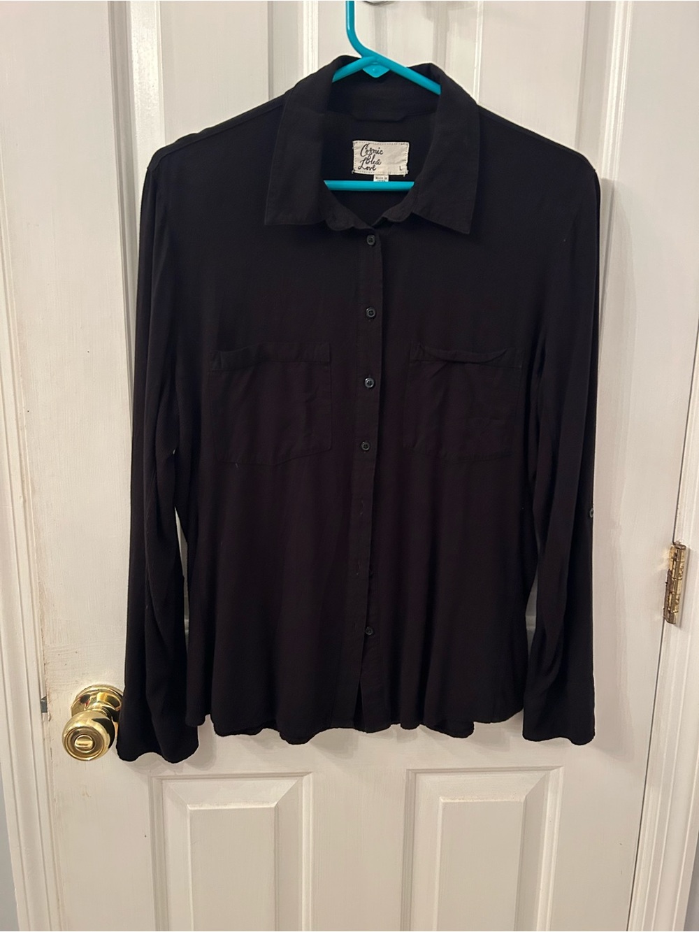 Black Long-Sleeve Button-Down Shirt - Classic Collared Top